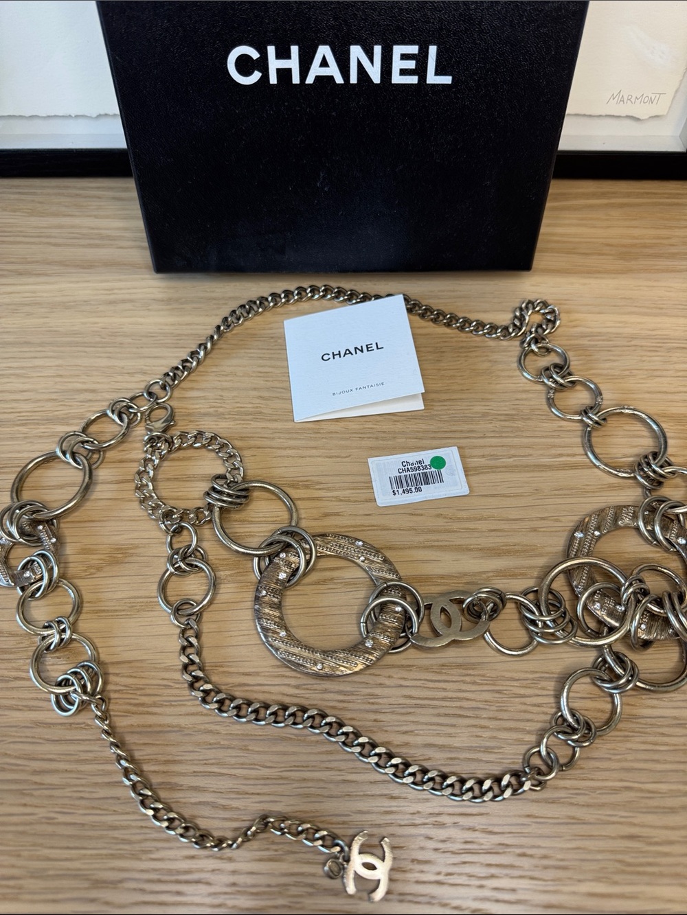 CHANEL Silver Brass Multi-Ring Chain Belt with CC Charm - 06 Runway